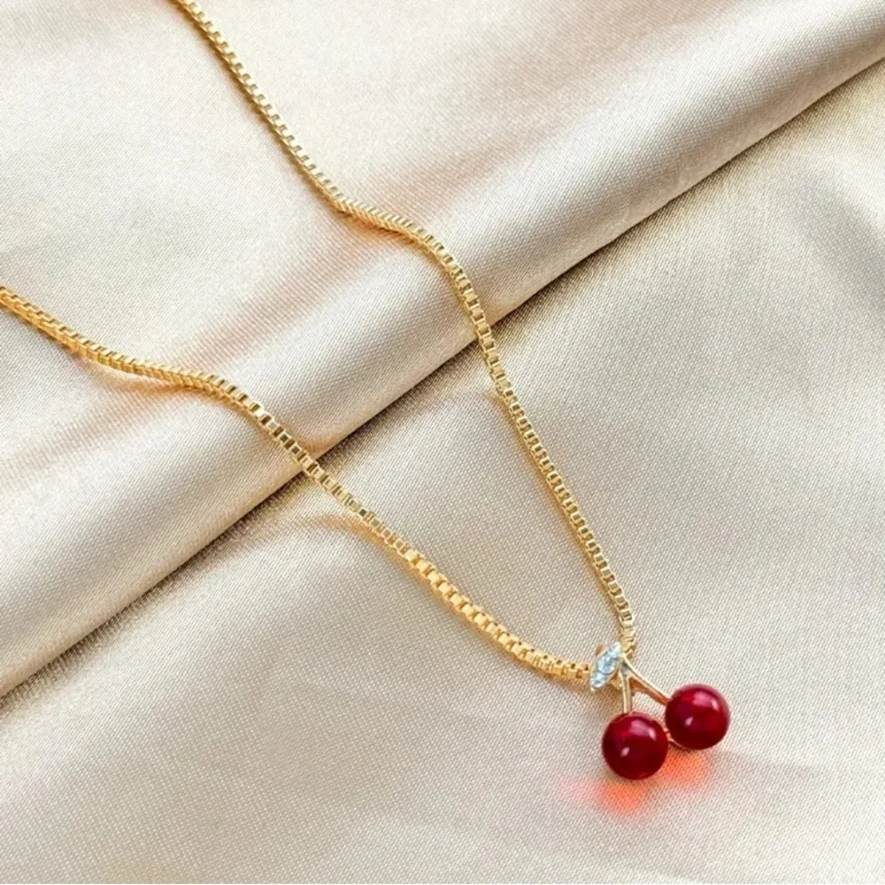 Elegant Gold Color & Cherry Pendant Necklace - NWOT